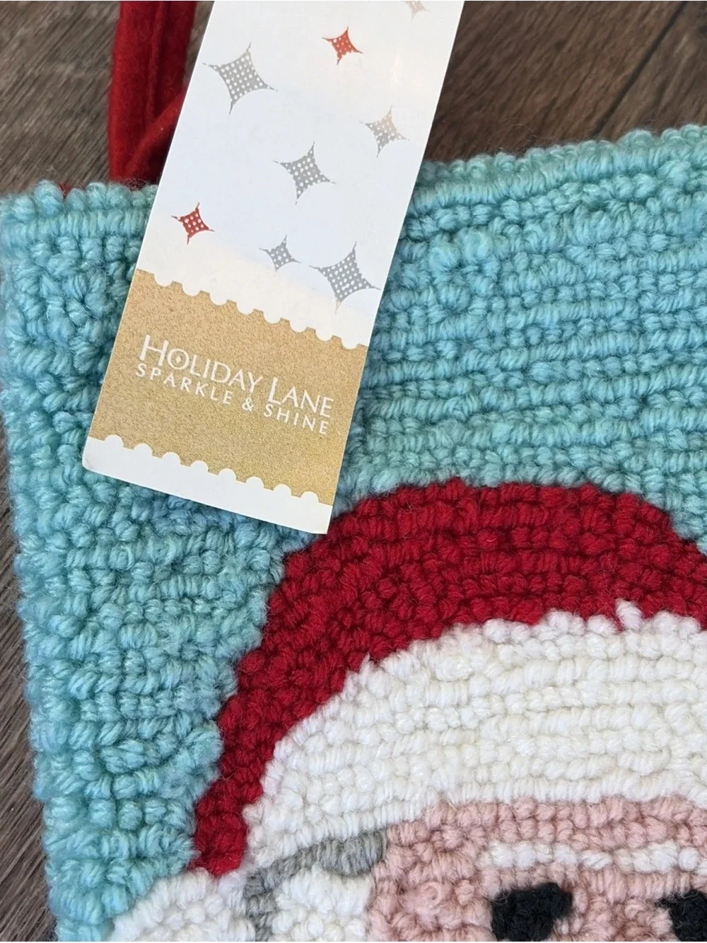 Macy's Holiday Lane Santa & Reindeer Hooked Wool Christmas Stocking 19